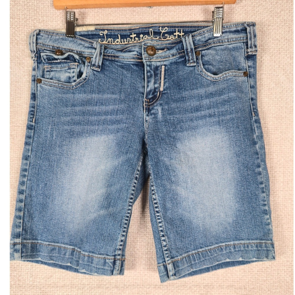 Industrial Cotton Womens Blue Denim Bermuda Shorts Size 7 Embroidered Y2K